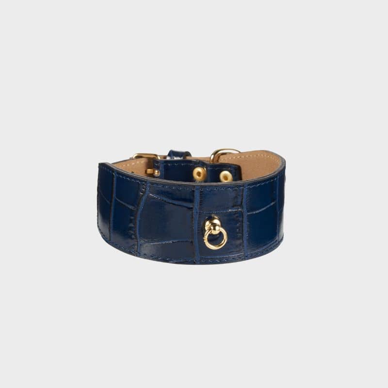 COLLIER EN CUIR POUR LÉVRIER - CROCODILE BLEU MARINE