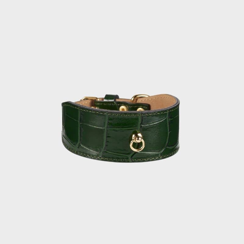 COLLIER EN CUIR POUR LÉVRIER - CROCODILE VERT FONCÉ