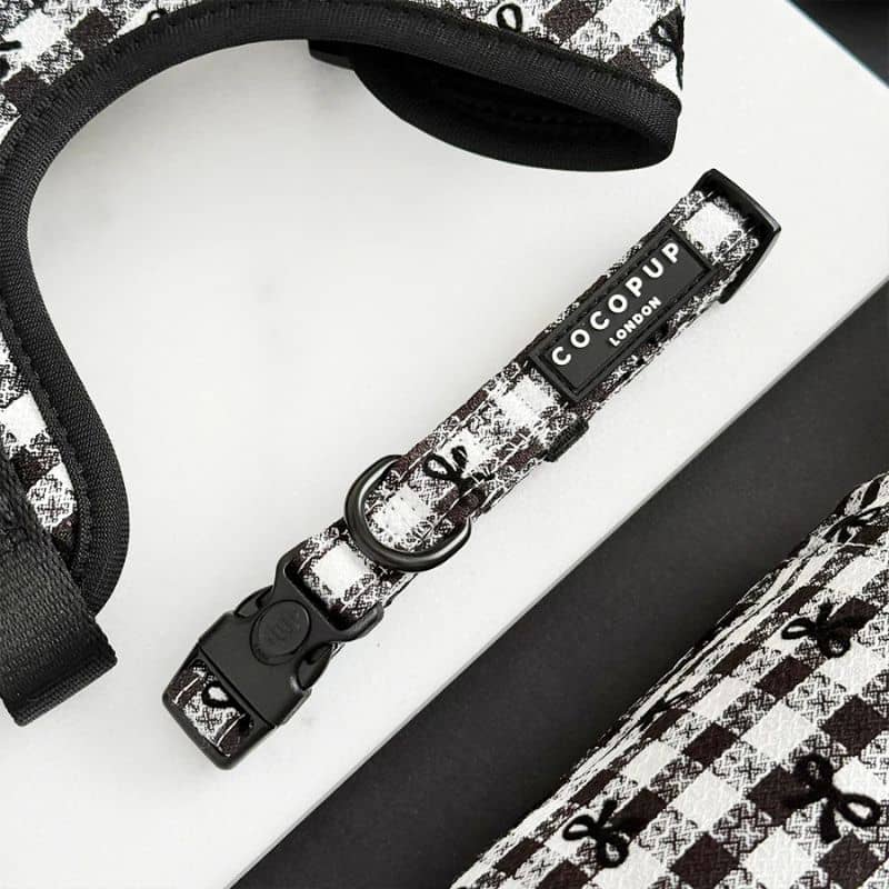 COLLIER POUR CHIEN TISSU - VICHY NOIR & BLANC - Image 3