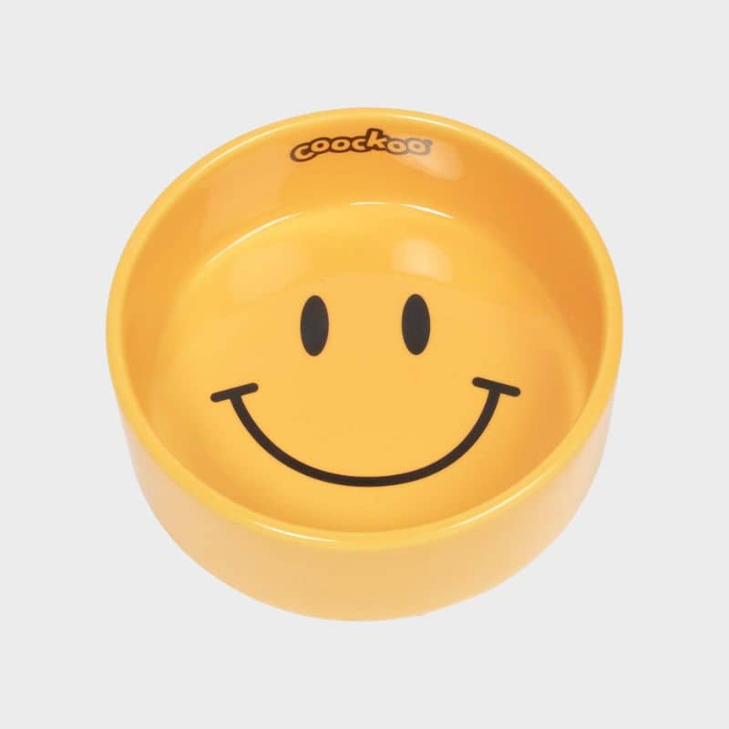 GAMELLE EN CĂRAMIQUE POUR CHIEN - SMILEY JAUNE đ