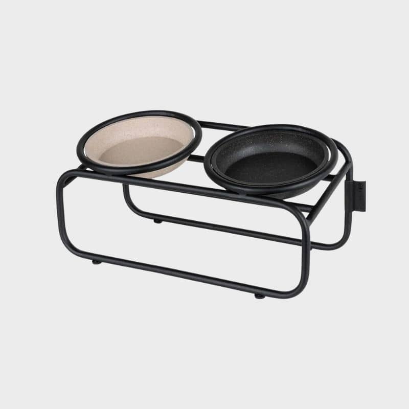SUPPORT SURÉLEVÉ POUR GAMELLE DOUBLE POUR CHAT - MÉTAL NOIR