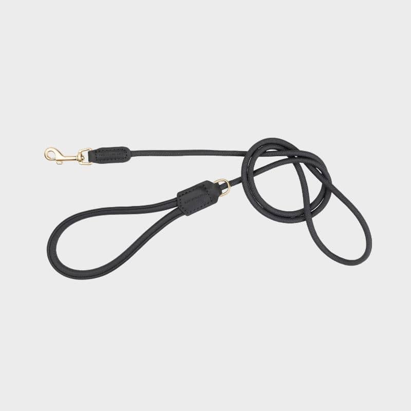 LAISSE EN CORDE POUR CHIEN - CORDE & CUIR VEGAN EN GRIS ANTHRACITE