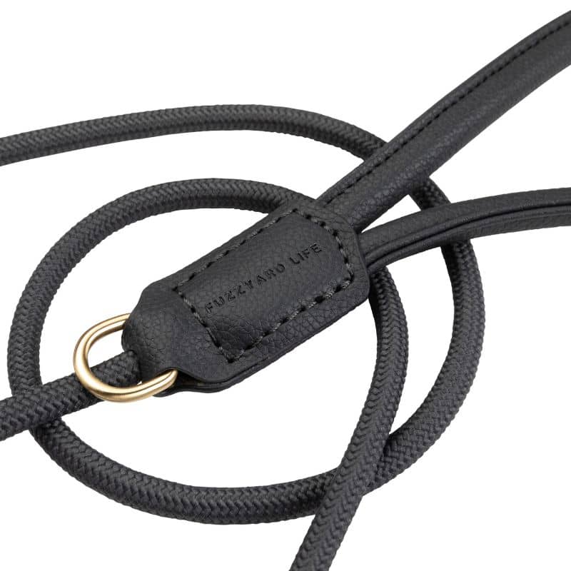 LAISSE EN CORDE POUR CHIEN - CORDE & CUIR VEGAN EN GRIS ANTHRACITE - Image 4