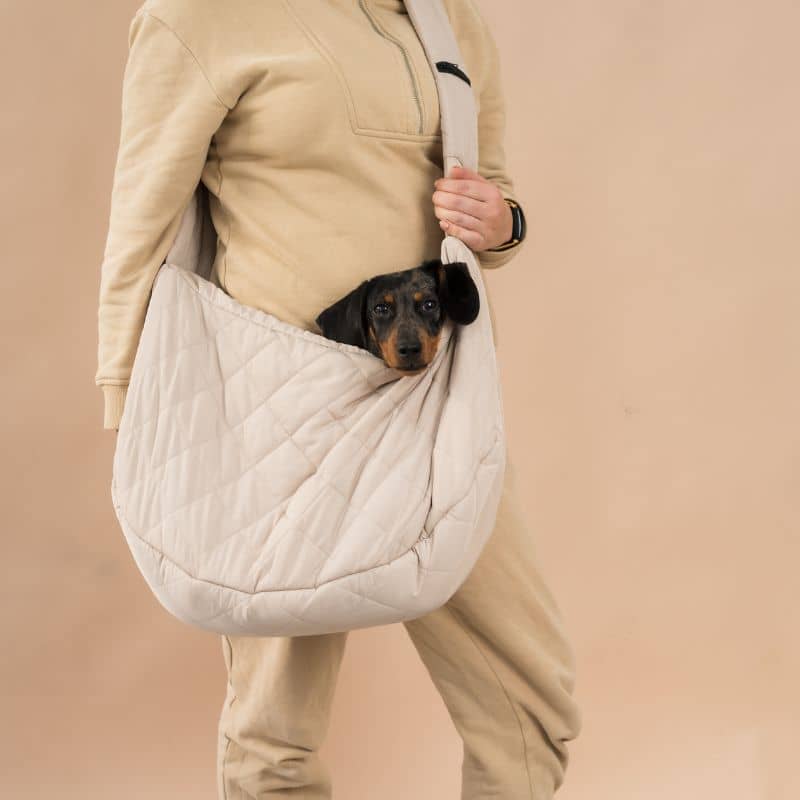 SAC DE TRANSPORT BANDOULIÈRE POUR CHIEN MATELASSÉ - GRIS OU BEIGE - Image 2