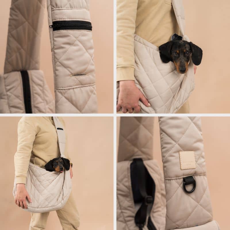 SAC DE TRANSPORT BANDOULIÈRE POUR CHIEN MATELASSÉ - GRIS OU BEIGE - Image 3