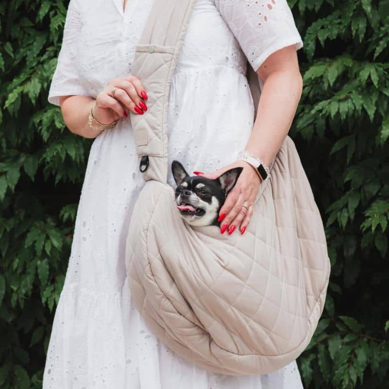 SAC DE TRANSPORT BANDOULIÈRE POUR CHIEN MATELASSÉ - GRIS OU BEIGE - Image 5
