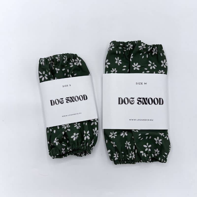 SNOOD POUR CHIEN EN COTON - VERT SAPIN & FLEURS BLANCHES - Image 5