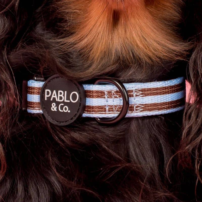 COLLIER POUR CHIEN TISSU - RAYURES ROSE/BORDEAUX OU BLEU/MARRON - Image 3